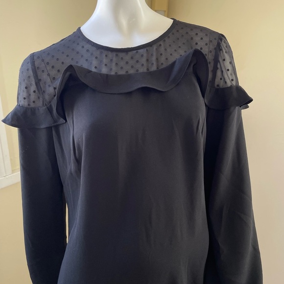 Ann Taylor Loft Womens Black Mesh Polka Dot Ruffle Trim Shift Dress Size 6 NEW - Picture 4 of 9